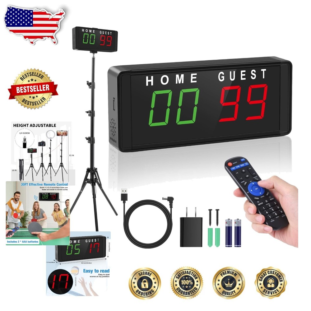 Portable Scoreboard LED Digital with Timer, Remote, Tripod - Bright Display