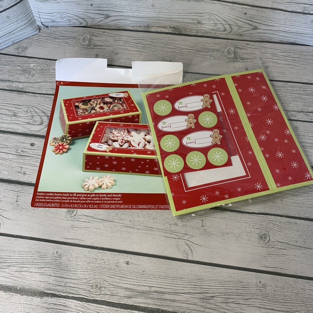 2 Paper Christmas Packaging Box for Candy Cookie Baking Gift Boxes Decor Sticker