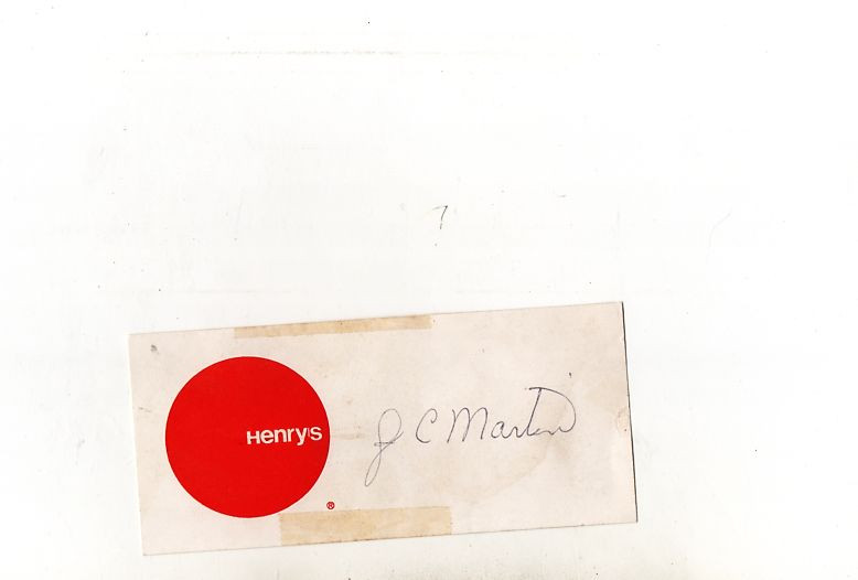 J.C. Martin Autograph On Paper Good P1424