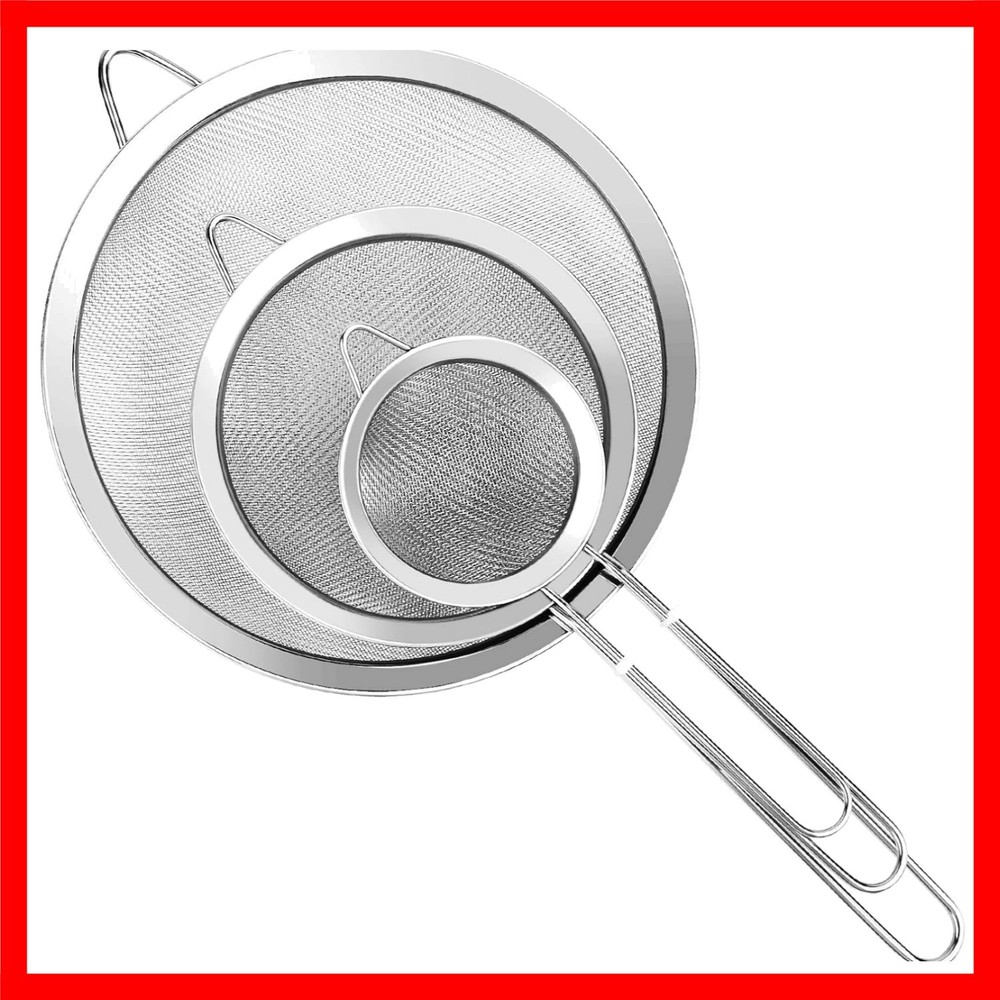 3Pcs Super Wire Extra Fine Mesh Strainer with Handle, Small Medium Large Size...