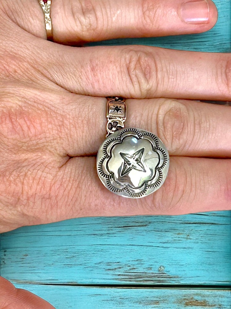 Native American Sterling Silver Button Cover Heart Shape Bench Work Round Type 1