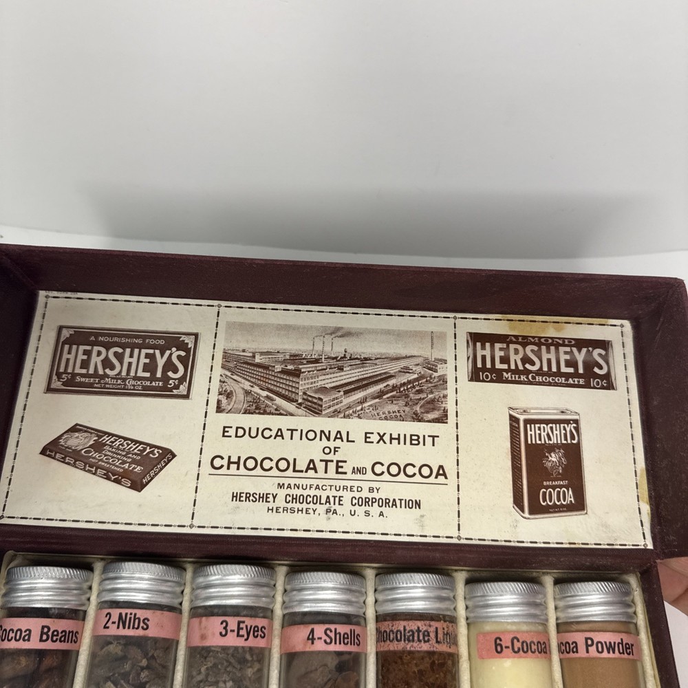 Hershey Chocolate Educational Glass Sample display Never Used Full Bottle
