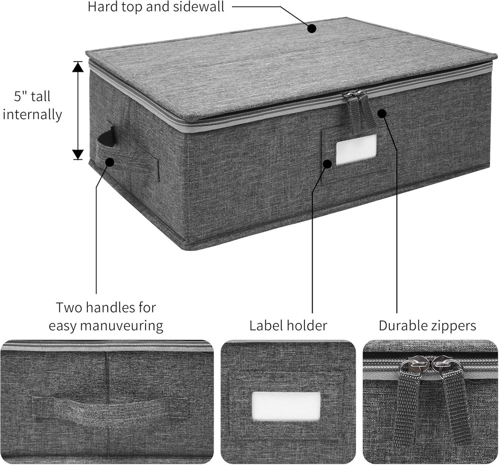 Cup & Mug Storage Box China Cup Storage Containers Chest W/ Zipper Lid & Handles