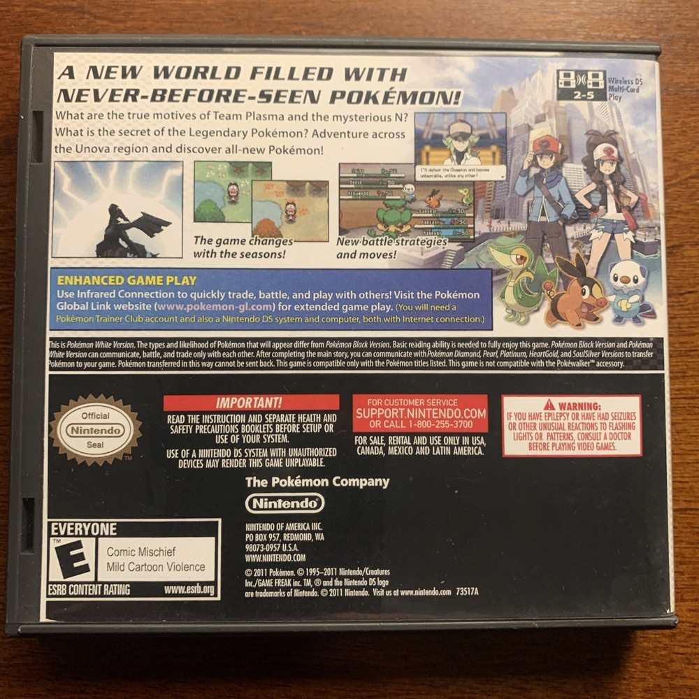 Pokemon White Version Nintendo DS Replacement Case ONLY No Game - For Display