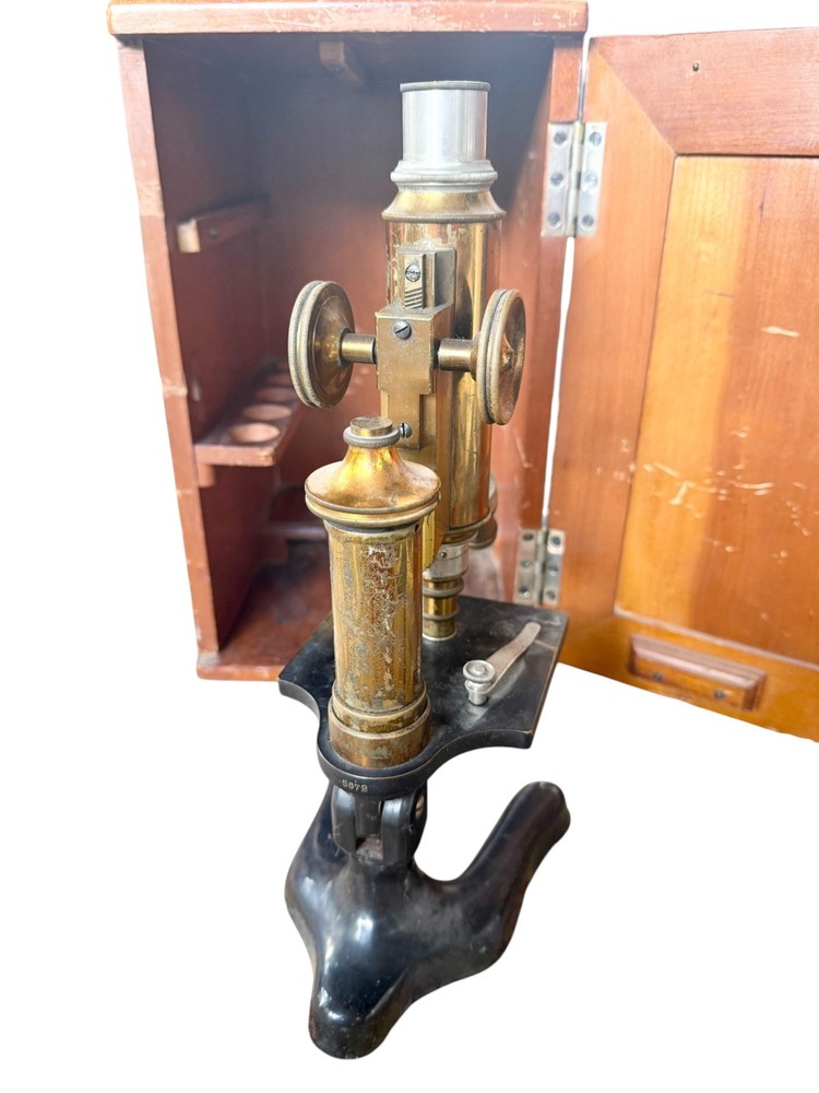 Antique Bausch and Lomb Brass Microscope with Case