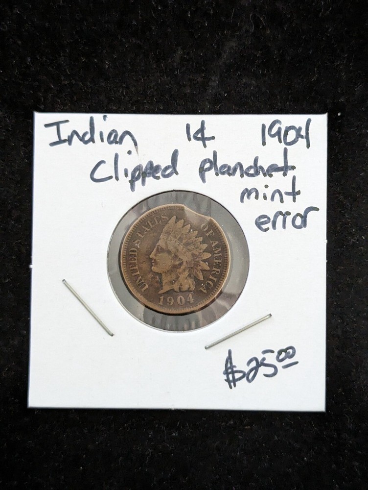 1904 1c Mint ERROR Clipped Planchet Indian Head