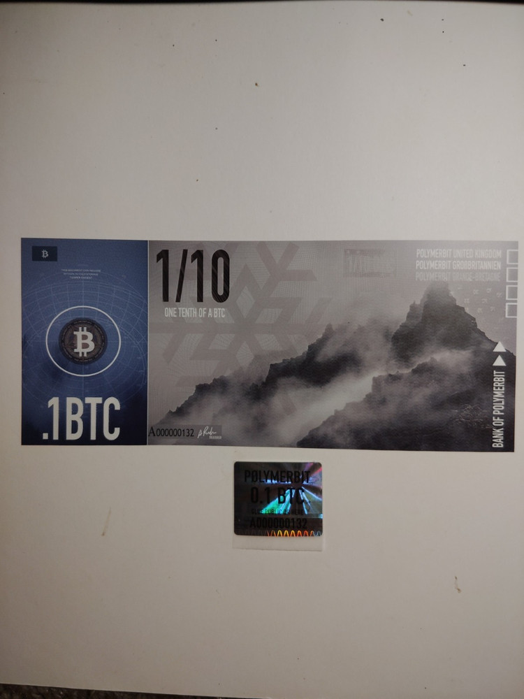 2016 Polymerbit 0.1 BTC Bitcoin Concept Note 2016 Serial #A000000132 Unfunded