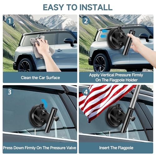Car Flag Pole, Car Flag Holder with Adjustable Angle Suction Cup Mount,