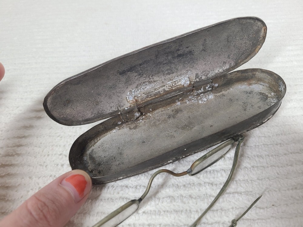 Antique 1800s Eyeglasses w Case Rectangular Small Lens Telescoping Arm Ooak Rare
