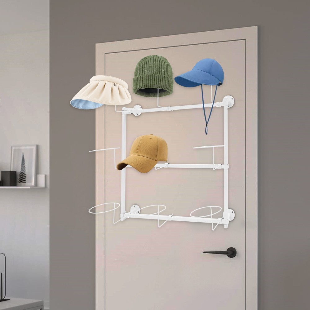 Three-tier wall-mounted hat display rack storage rack-white