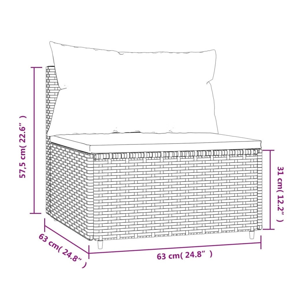 Patio Middle Sofa Brown PE rattan Medium Adjustable Feet