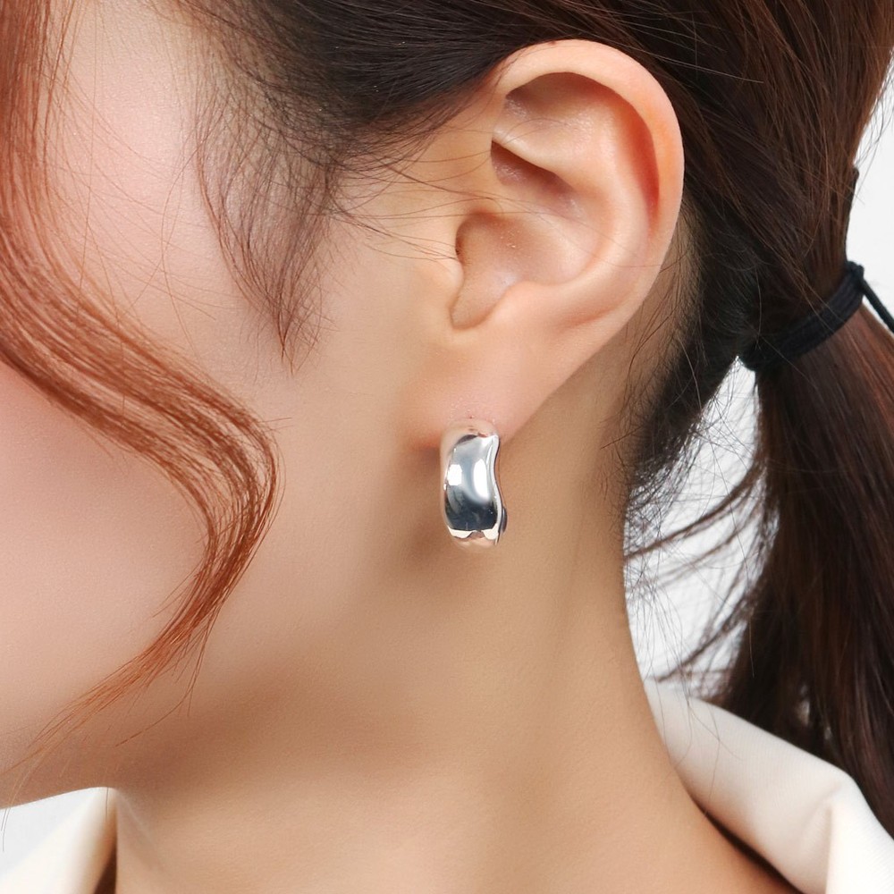 925 Sterling Silver Chunky Half Hoop Stud Earrings (Pair)