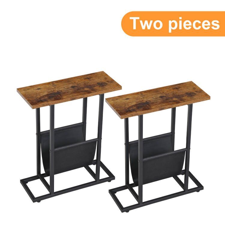 2PCS Narrow Sofa Side End Table Snack Bedside Table Storage Holder Rustic Brown