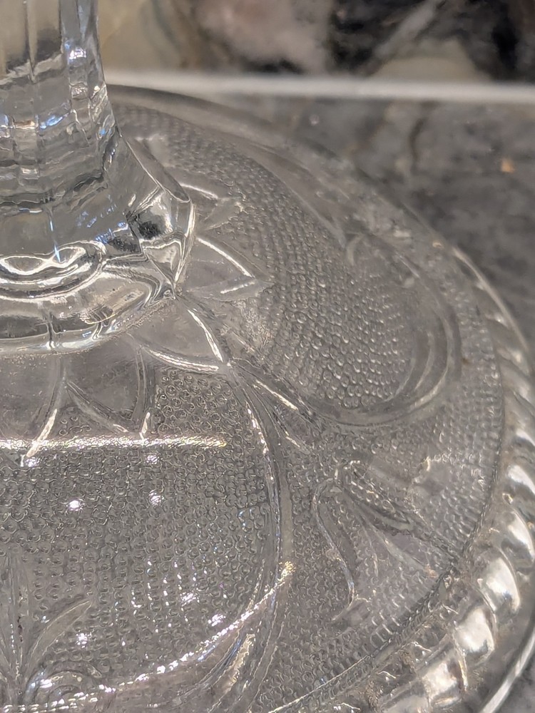 Antique EAPG Pressed Glass Candlestick – Heavy 3-Part Mold, Deep Floral Pattern