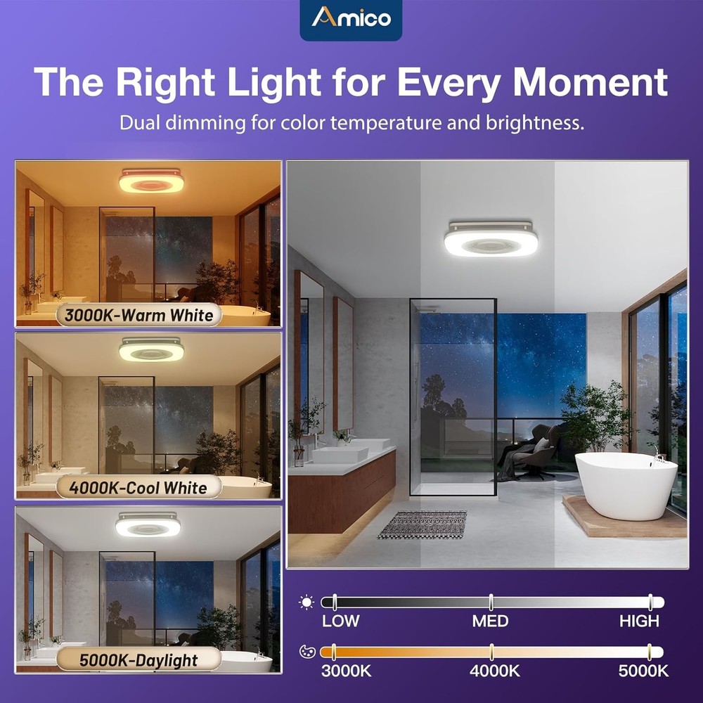 110CFM Bath Fan with Bluetooth Speaker RGB Light