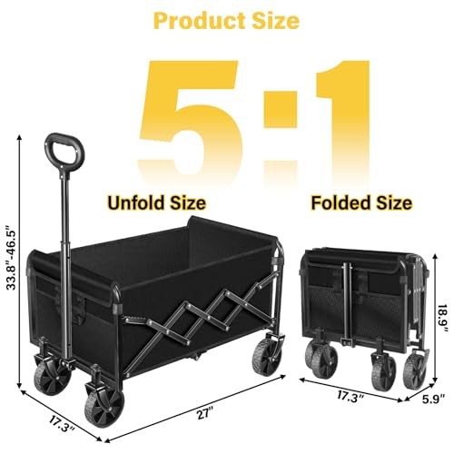 Foldable Collapsible Wagons Carts with Wheels — Folding Utility Wagon Graphite