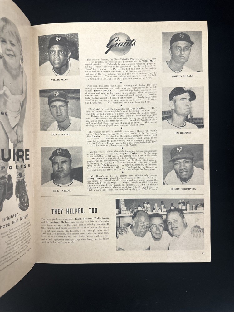 1954 NY Giants World Series Program vs Indians @ Polo Grounds - Unscored - EX