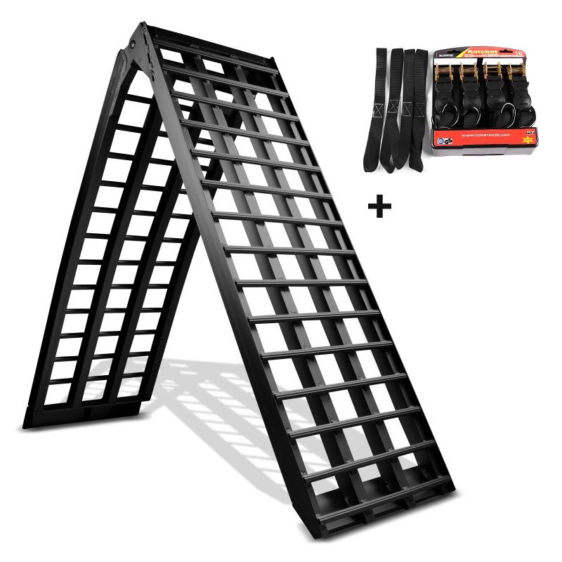 Motorcycle aluminium loading ramp set with ratchet straps folding CS5 BL max. 68