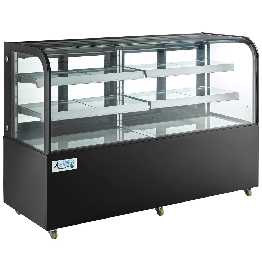 72" Curved Glass Black Refrigerated Bakery Display Case
