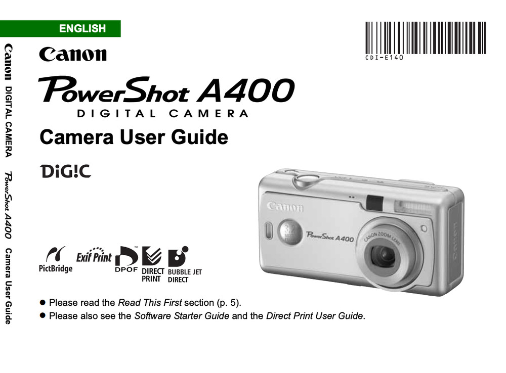 Canon POWERSHOT A400 Digital Camera User Owner Instruction Manual