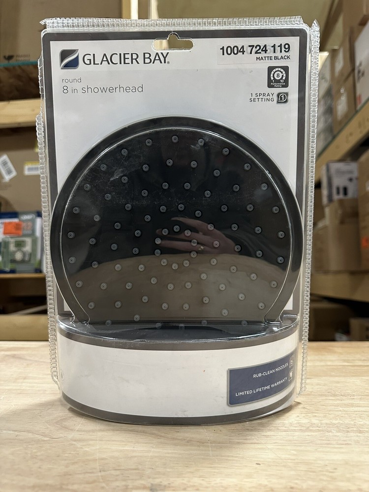 Glacier Bay1-Spray Pattern 8” Single Ceiling Mount Fixed Rain Shower Head Black