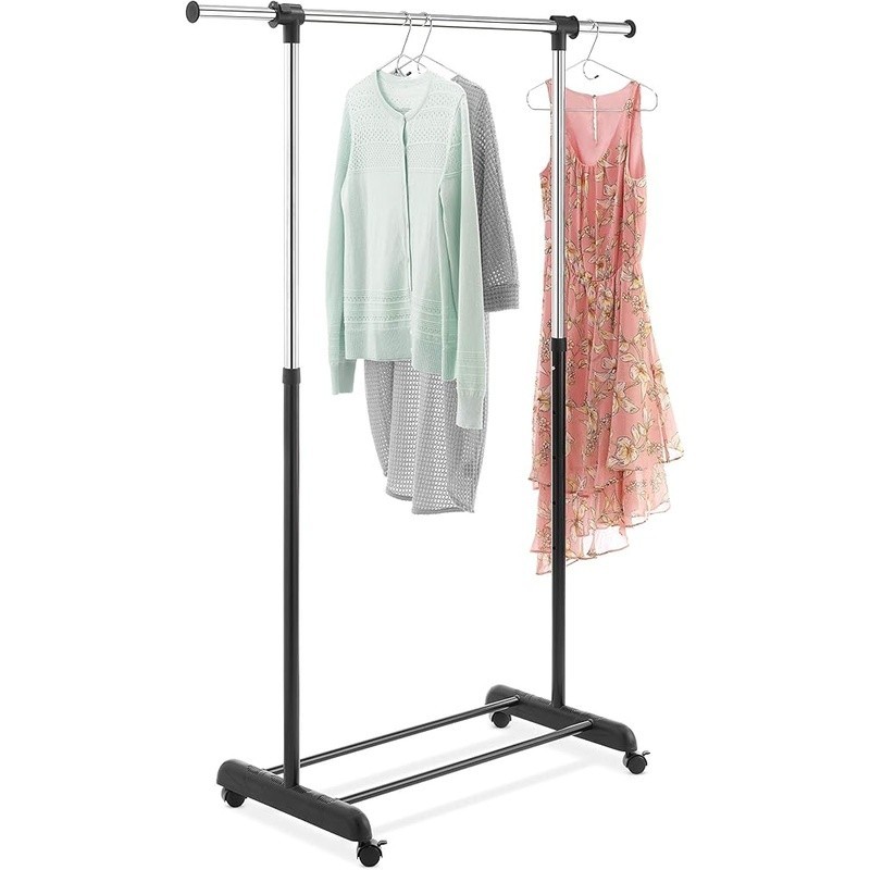 Adjustable Rolling Clothes Organizer Garment Rack Chrome Steel Storage Solution