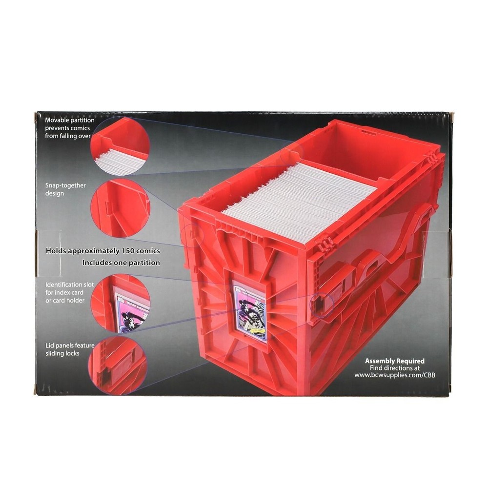 BCW Short Plastic Comic Book Bin Box Heavy Duty with Lid Red - **FIVE PACK**