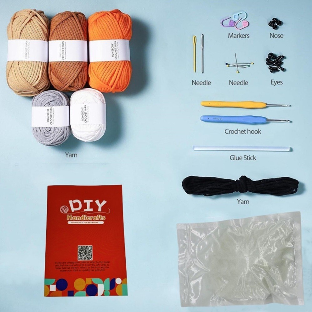 Beginner Crochet Kit 4-Pack DIY Animal Set w/ Yarn Hook & Video Tutorials Gift