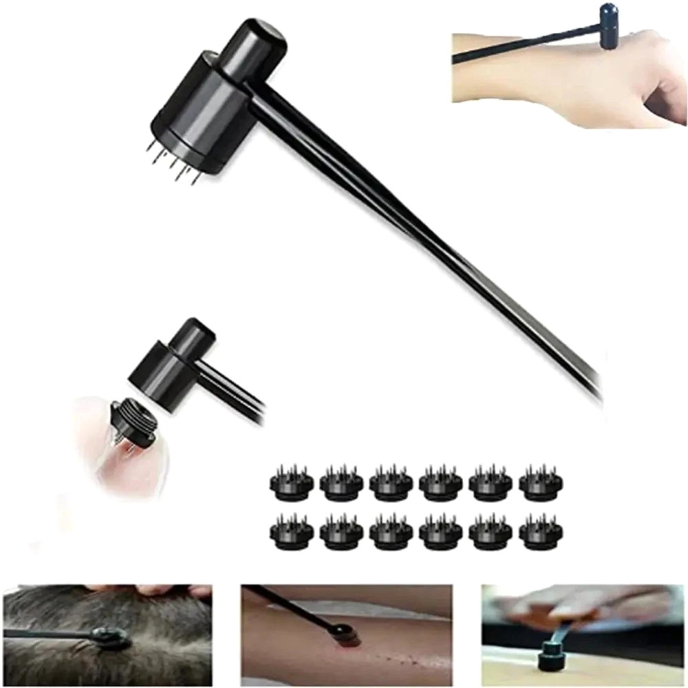 7 Star Needle Plum Blossom Dermal Hammer Set 13pcs Replaceable Heads Kit Therapy