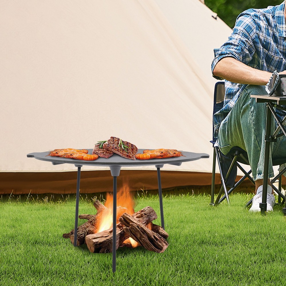 3 Removable Legs 18"Campfire Grill Griddle, Cast Iron Grill Pan with Handles