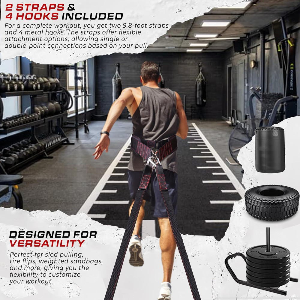 Adjustable Sled Pulling Belt with Straps and Hooks for Resistance Training