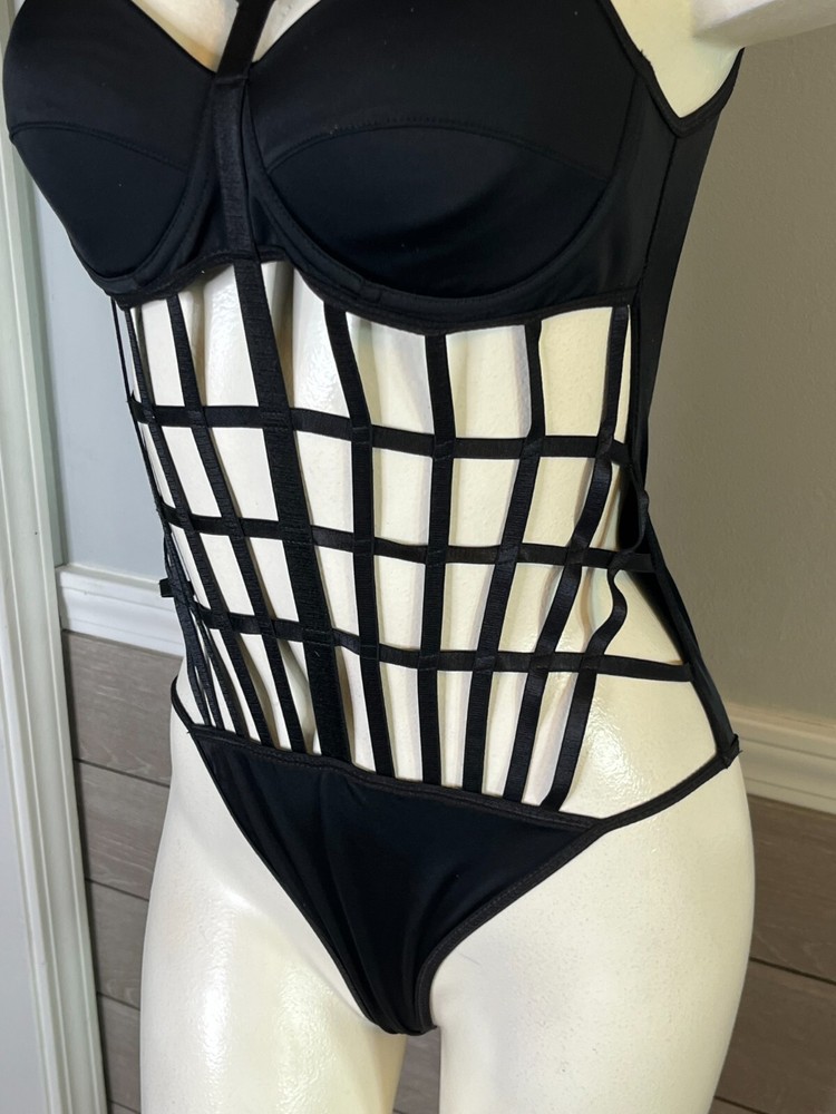 Bodysuit Teddy Black Second Skin Stretch Size Small