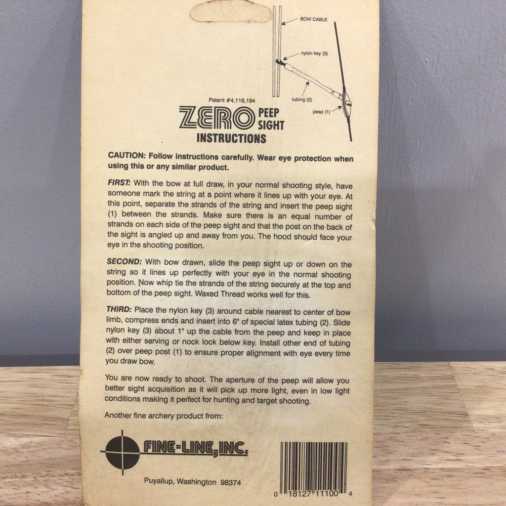 NOS Fine-Line “The Original Zero Peep Sight” for Compound Bows