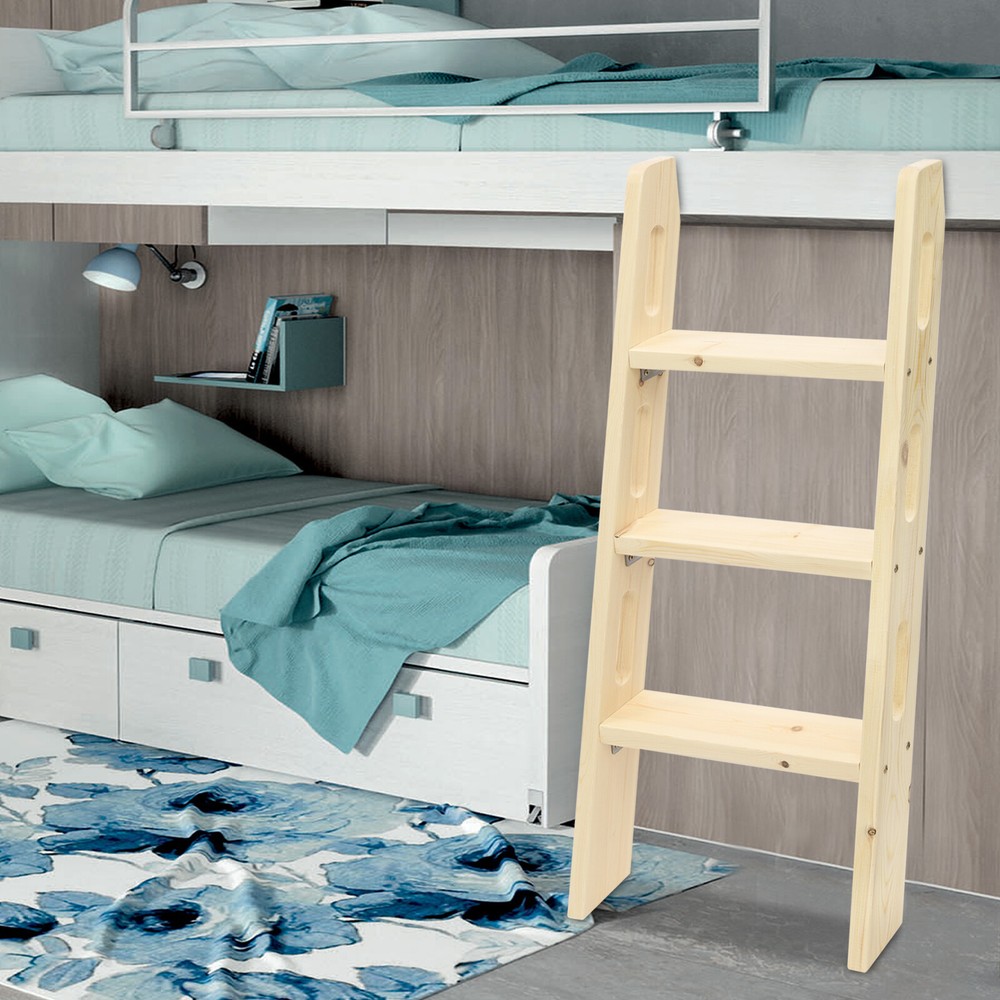 Modern Solid Wood Bed Ladder Space-Saving Step Ladder 3 Steps Long Climb Ladder