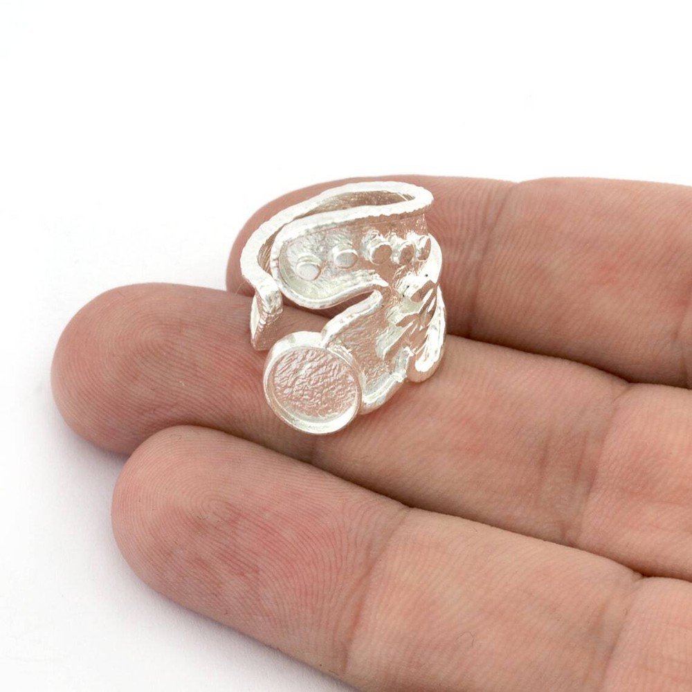 Branch Ring Adjustable Oval Blank Bezel Raw-Shiny silver,gold 8us size 5447