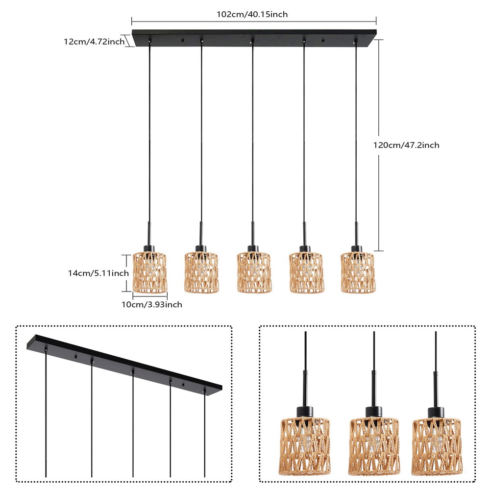 Pendant Light, 5-Light Pendant Lamp, Height Adjustable Hanging Ceiling Light