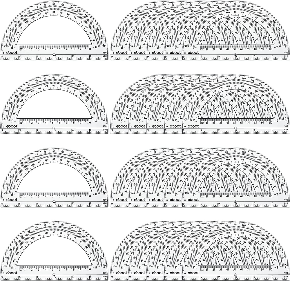 24 Pack Plastic Protractors Bulk Math Protractor 180 Degrees 6 Inch, Clear