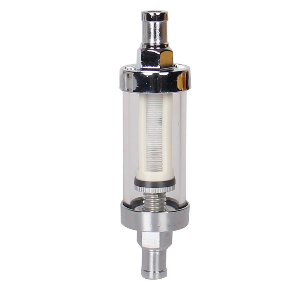 2PCS 9748 Universal Fuel Filter ​Clear View Inline 3/8" Chrome Hose Barb Petrol