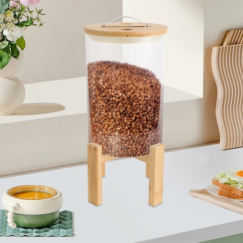 8L Rice Storage Container, Glass Grain Container, Rice Container with Lid& Stand
