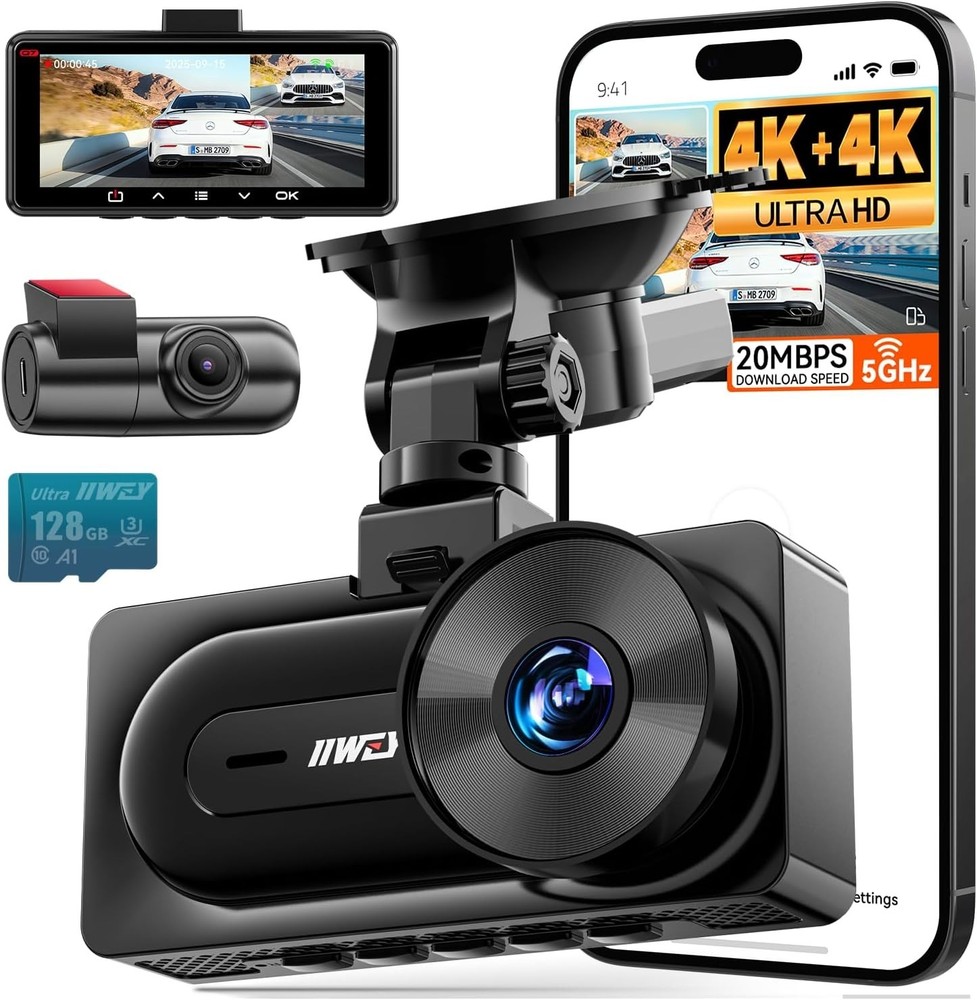 4K Front & Rear Dash Camera with Safety Features & 128G SD Card Included