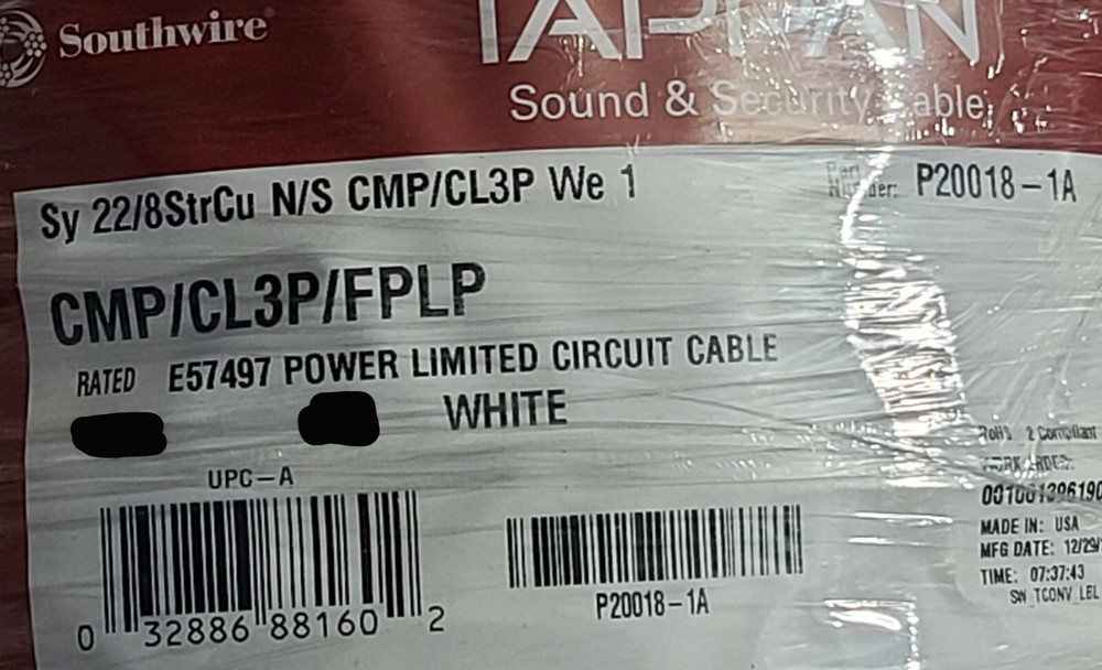 Southwire/Tappan 22/8C Stranded N/S Plenum Sound & Security Cable White /100ft