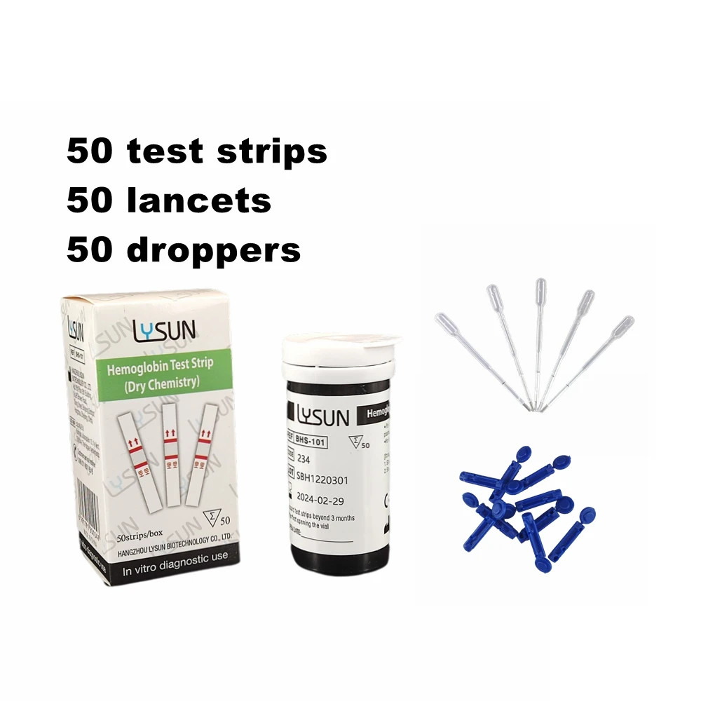 25-100PCS BHM-101 Hemoglobin Test Strips with Lancets for LYSUN Meter+