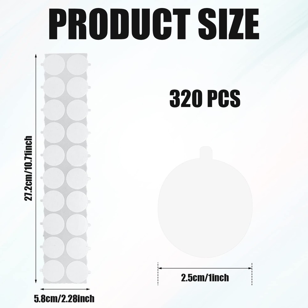 320pcs/1 Inch Double Sided Adhesive Dots, Clear Small, Clear,Transparent