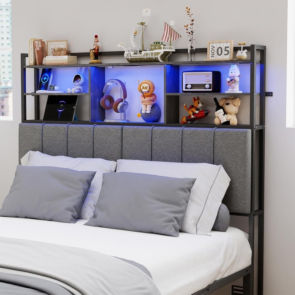 Headboard for Full Size Bed with Storage, Sturdy Bookcase Headboards with Outlet