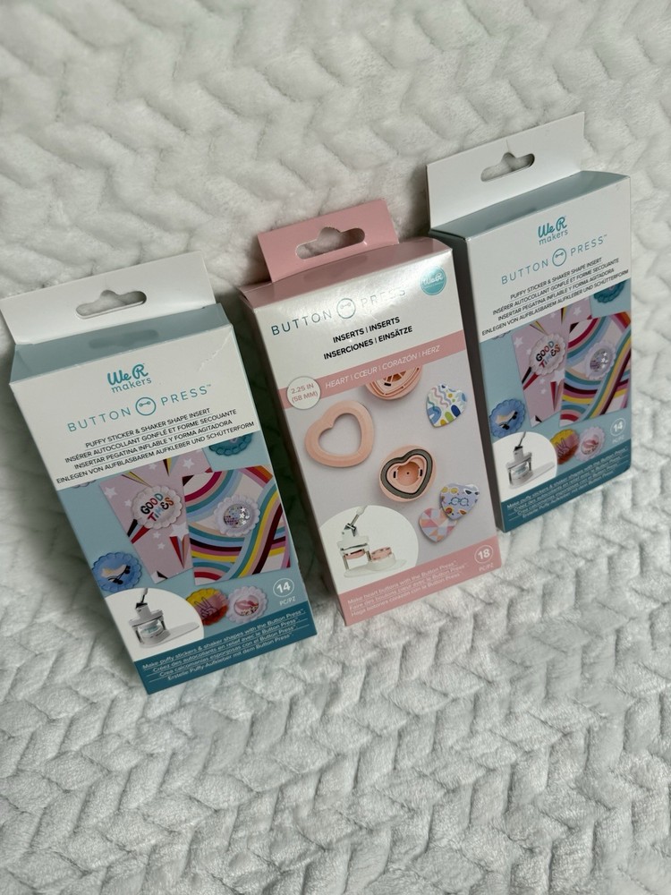 We R makers Button Press Insert Bundle 2 Puffy Sticker, 1 Heart Insert