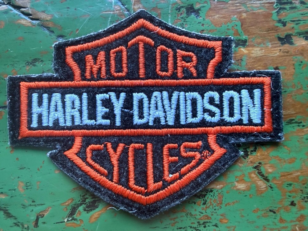 Harley-Davidson HD Bar & Shield Patch Iron On Orange Black Embroidered