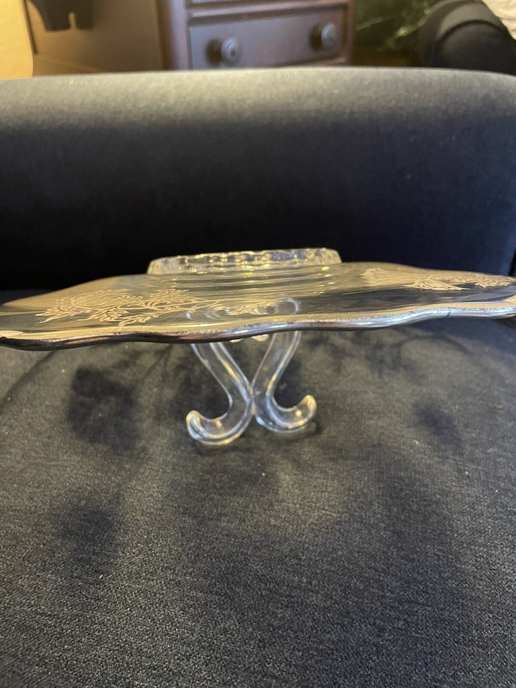 sterling silver trimmed glass dish with handle