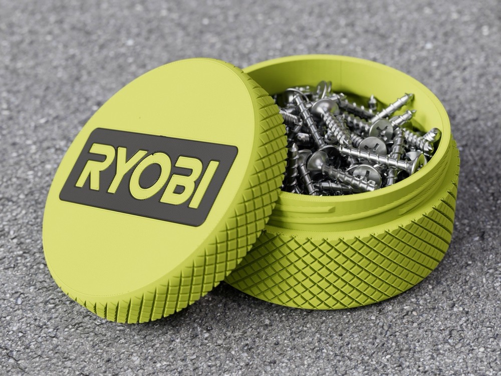 Ryobi Container 3.2" x 1.6" – Threaded Screw & Parts Storage Box 3D Printed