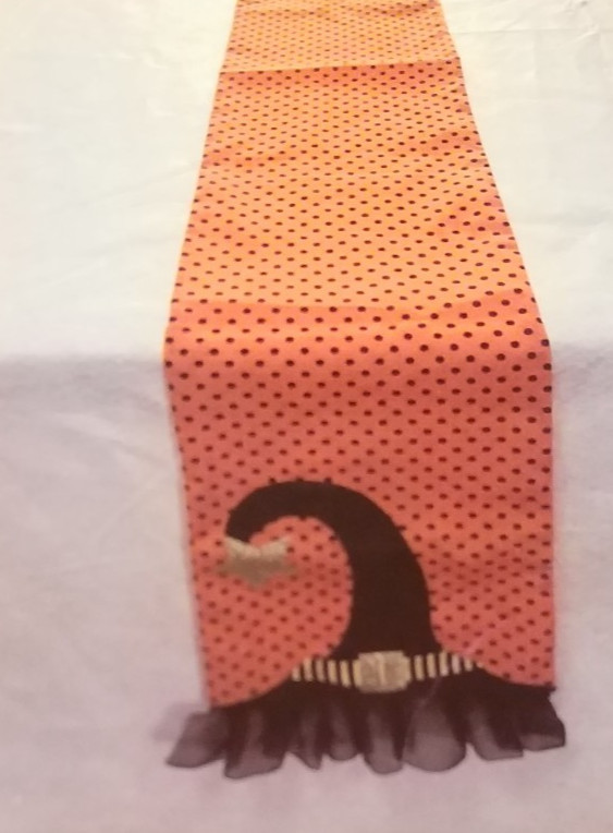 Happy Halloween Table Runner Witch Hat Design (Black and Orange)
