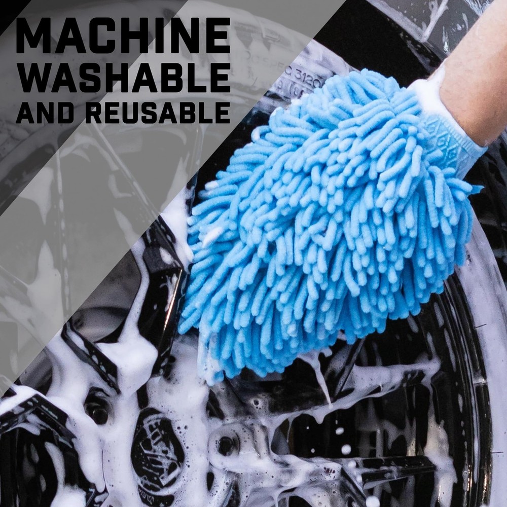 AllGuard Microfiber Car Wash Mitt – Double-Sided 2 Mitts, Light Blue